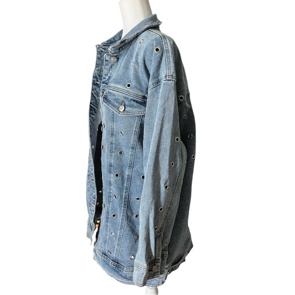 Avec Les Filles Size XL Eyelet Grommet Blue Denim Oversized Statement Jacket - Picture 5 of 10